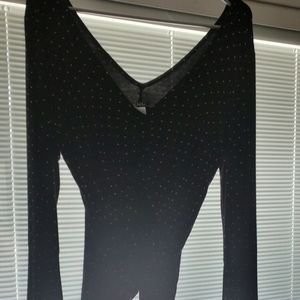Black with white dots Sexy light weight long sleeve winged sleeve shirt